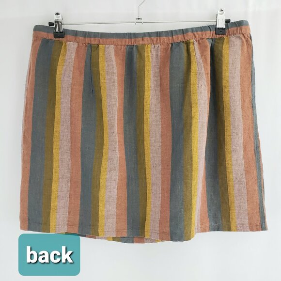 Garnet Hill 100% Linen Pull-On Mini Skirt Size XL Multi-Color Stripes Pockets - Picture 5 of 8